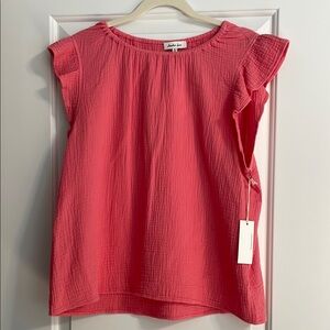 Another Love Orange Sleeveless Ruffled Blouse